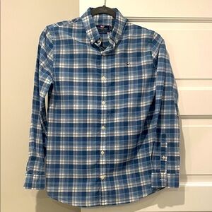 Vineyard Vines Boys Blue and White Plaid Button Down Shirt Sz L (16)